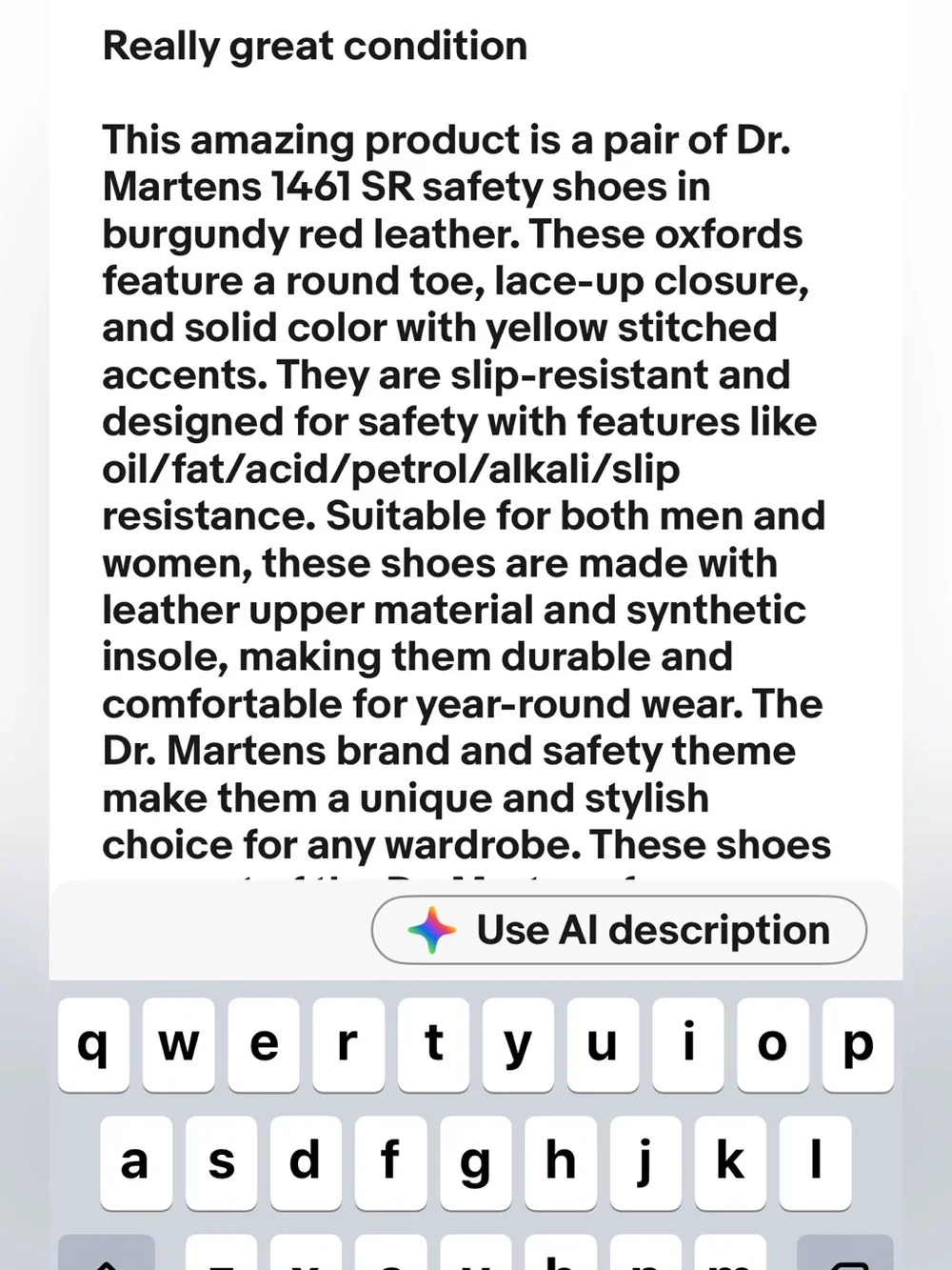 Dr Marten SoftWair Comfort Safety Shoe 1461 SR Steel Toe M 9 W 10 Air Cushion